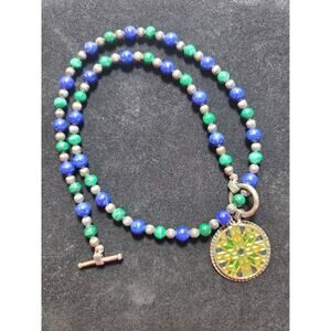CAROLYN POLLACK Relios 925 Sterling Silver Lapis Lazuli Malachite Necklace w Box
